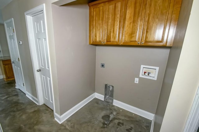 laundry area with hookup for a washing machine, electric dryer hookup, and cabinets