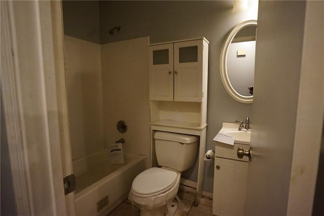 full bathroom with vanity, tile patterned floors, shower / washtub combination, and toilet