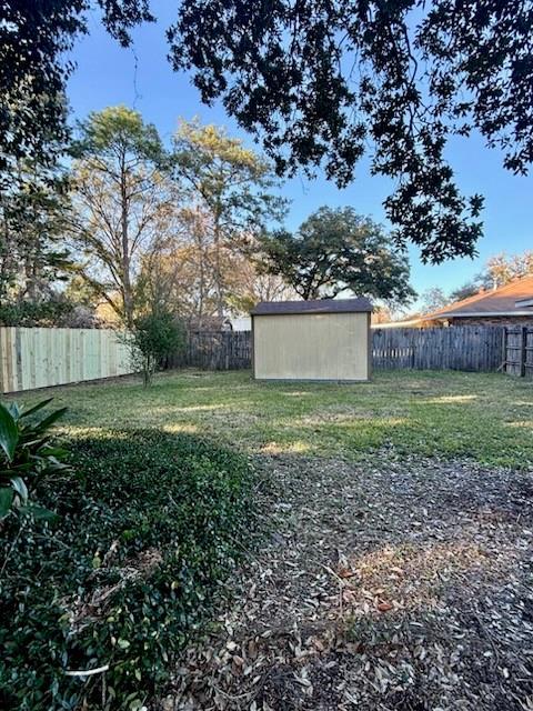 view of yard featuring a shed