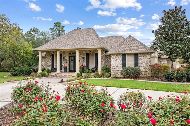 view of front facade featuring a porch and a front lawn