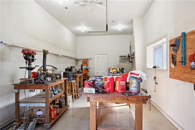 garage featuring a workshop area