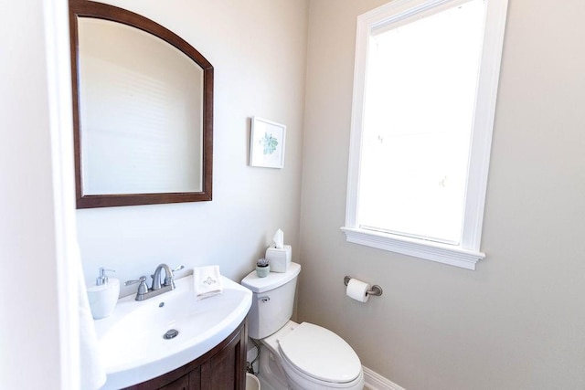 half bathroom with toilet and vanity