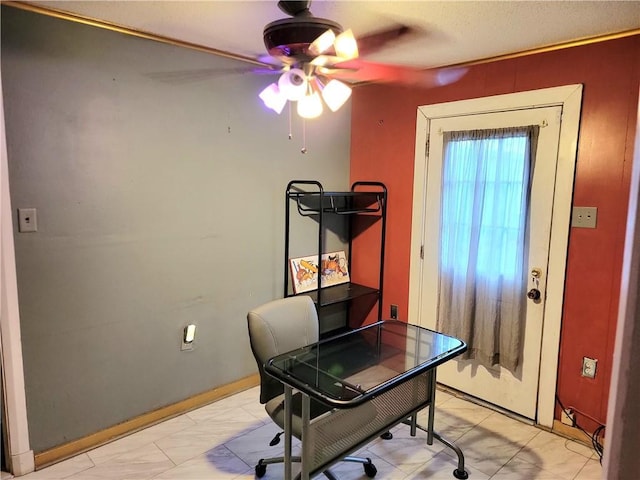 home office featuring ceiling fan