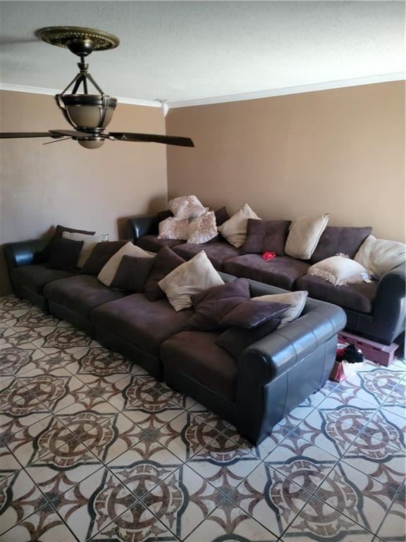 living room with ornamental molding