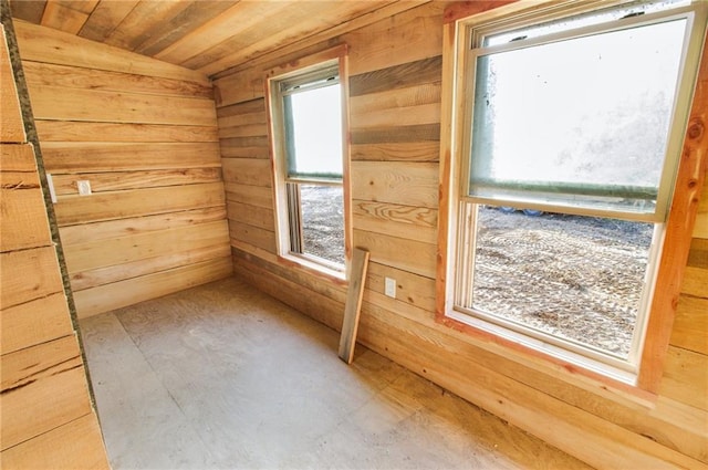 spare room featuring wood walls