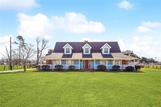 view of front of home with covered porch and a front yard