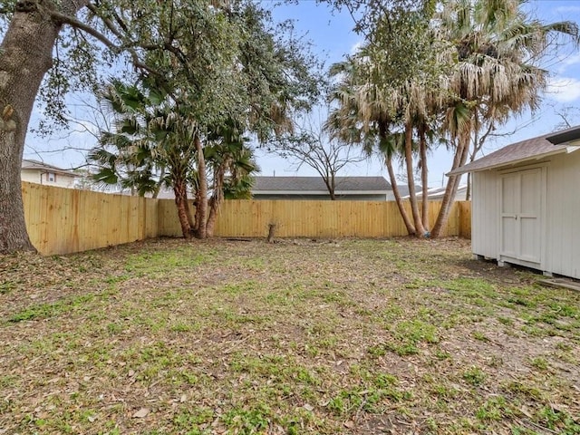 view of yard with a storage shed