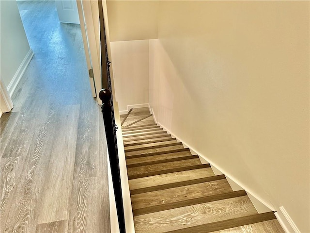 staircase featuring hardwood / wood-style floors