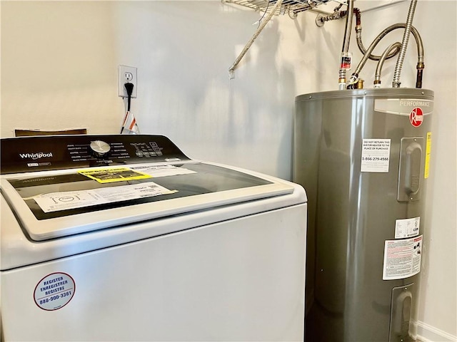 laundry area with washer / clothes dryer and electric water heater