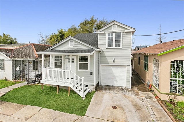 view of front of home with a garage and a front lawn