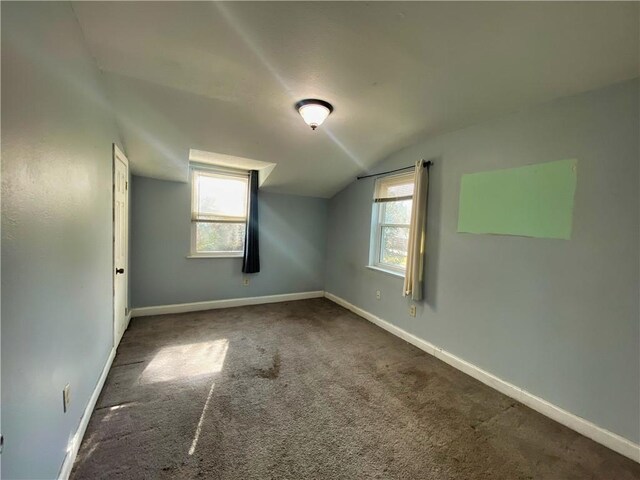 additional living space featuring lofted ceiling and carpet flooring