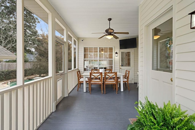 sunroom featuring a wealth of natural light and ceiling fan