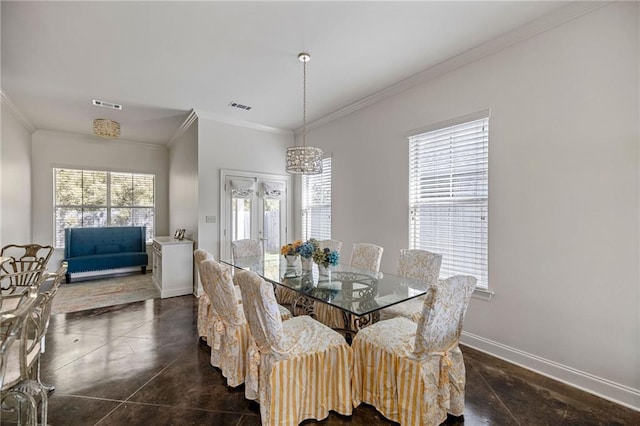 dining area with crown molding