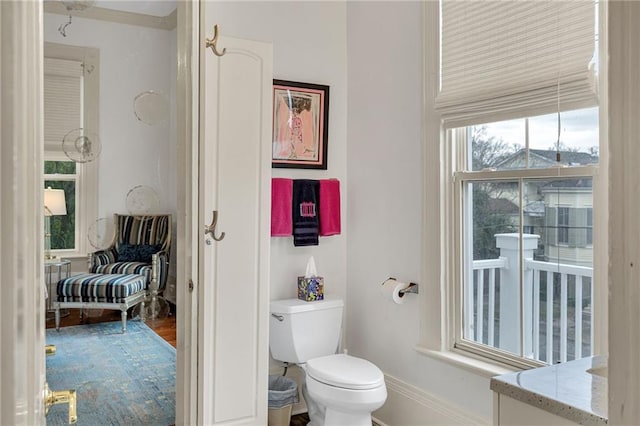 bathroom with hardwood / wood-style floors and toilet