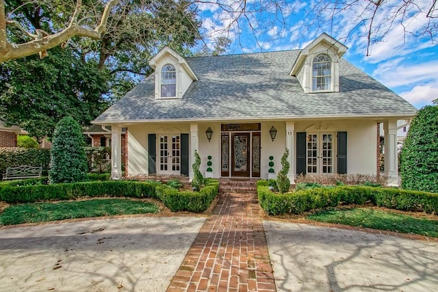 view of front of house featuring french doors and covered porch