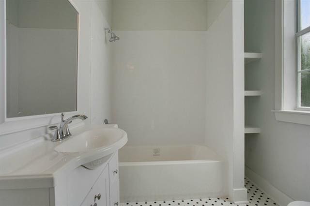 bathroom with vanity and separate shower and tub