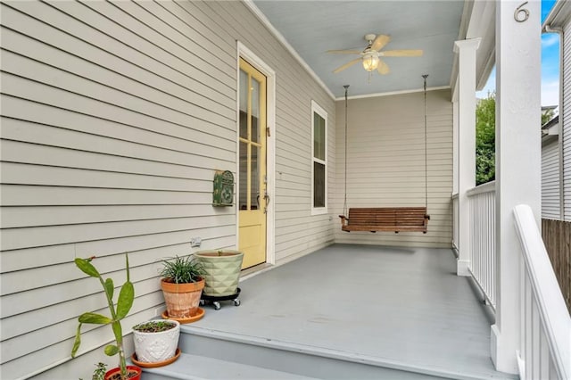 exterior space with ceiling fan and covered porch