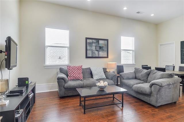 living room featuring dark hardwood / wood-style flooring