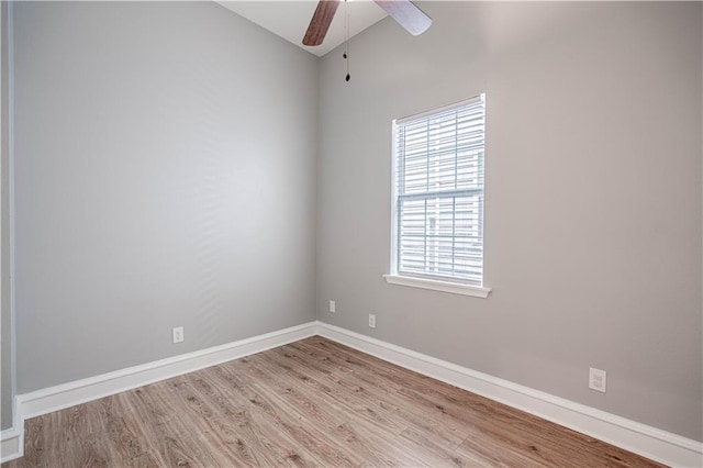 unfurnished room featuring ceiling fan and light hardwood / wood-style flooring