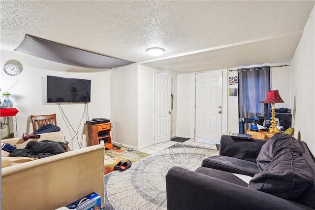 living room featuring a textured ceiling