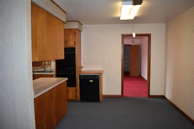 1668 2nd St, Lutcher, LA 70071 - kitchen featuring dark colored carpet, sink, and black appliances