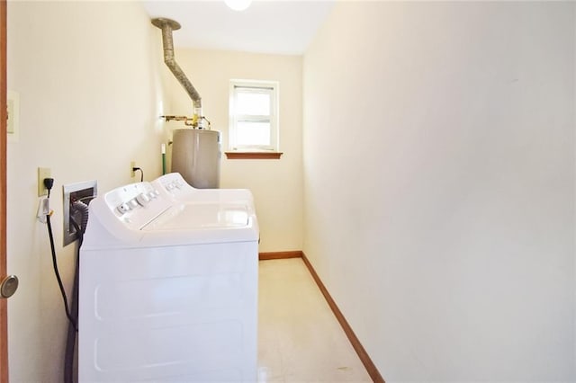 washroom with separate washer and dryer and gas water heater