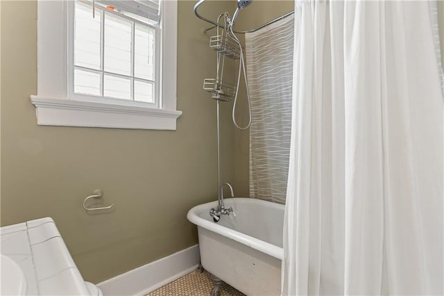 bathroom with separate shower and tub