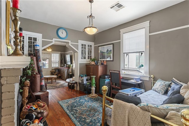 interior space with dark hardwood / wood-style floors