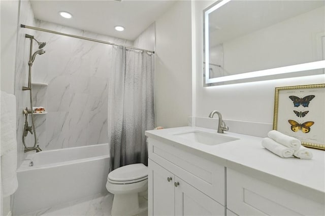 full bathroom featuring vanity, toilet, and shower / tub combo