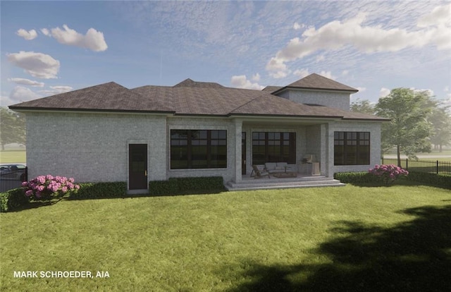 rear view of house featuring cooling unit, a yard, and a patio area