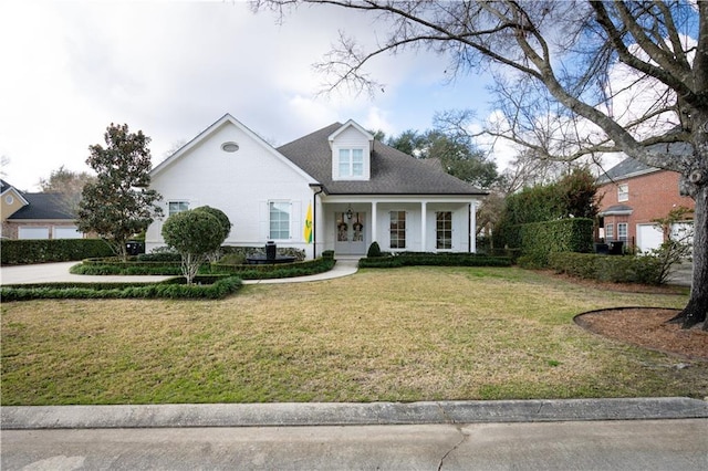 view of front of house with a front yard and a porch