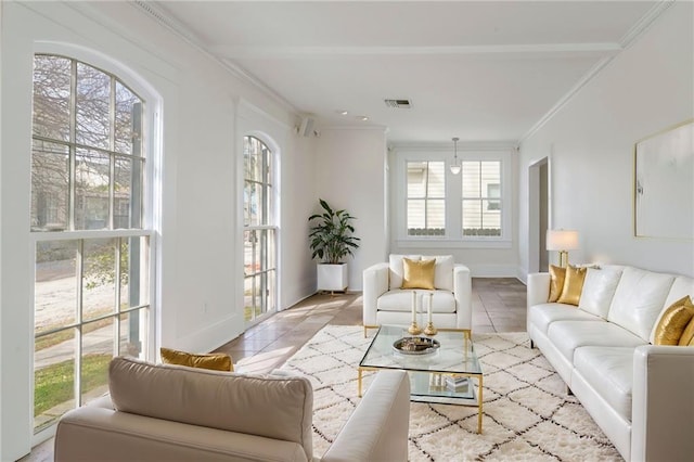 interior space featuring crown molding