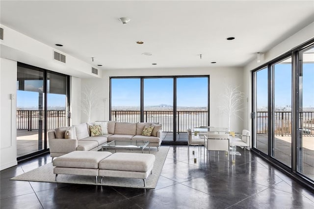 living room with a water view