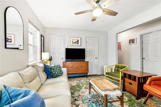 living room with ceiling fan