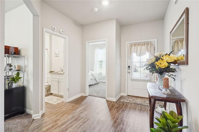 foyer entrance featuring hardwood / wood-style floors