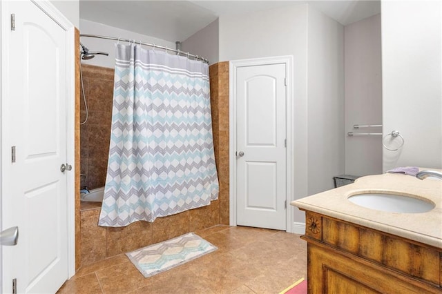 bathroom with vanity and shower / bathtub combination with curtain