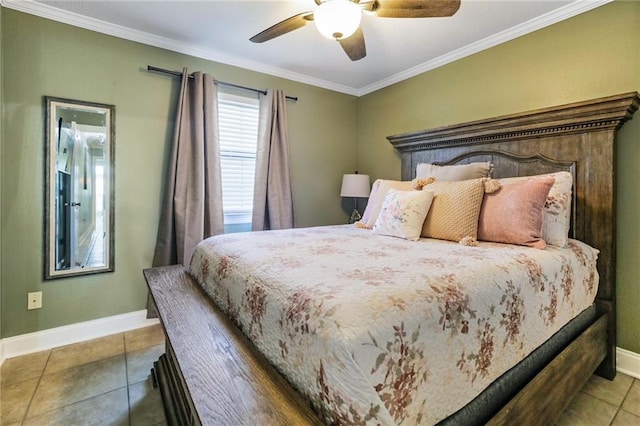 6900 Royal St, Arabi, LA 70032 - tiled bedroom with ornamental molding, baseboards, and a ceiling fan