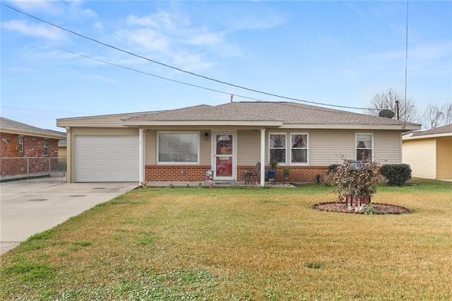 single story home featuring a garage and a front yard