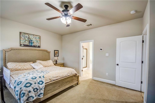 bedroom featuring ceiling fan and carpet flooring