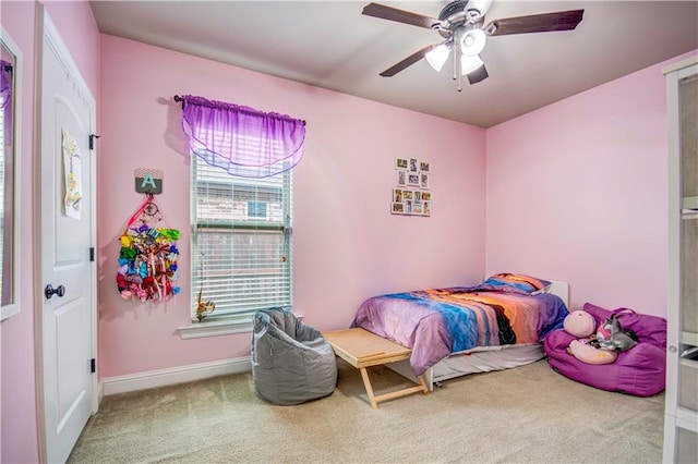 bedroom with carpet floors and ceiling fan