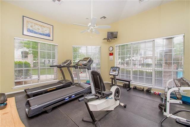 gym with ceiling fan