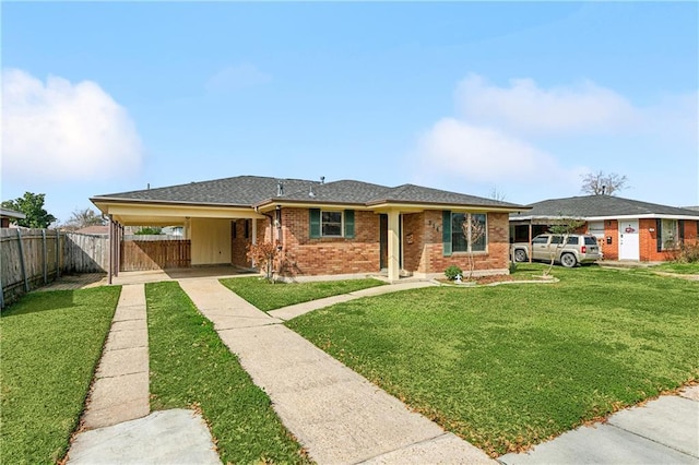 view of front facade with a carport and a front yard