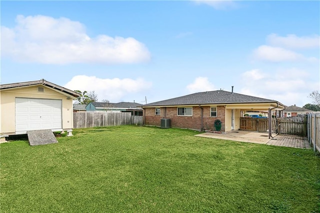 back of property featuring a patio, a yard, and cooling unit