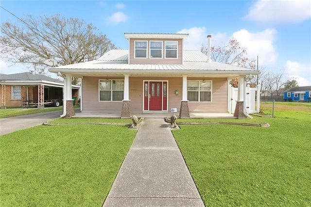 view of front of property with a porch and a front yard