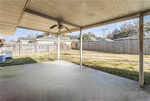 view of patio featuring central AC unit and ceiling fan