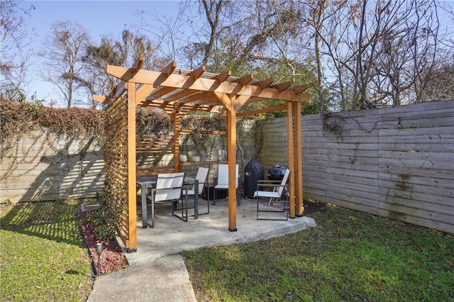 view of yard featuring a pergola and a patio area