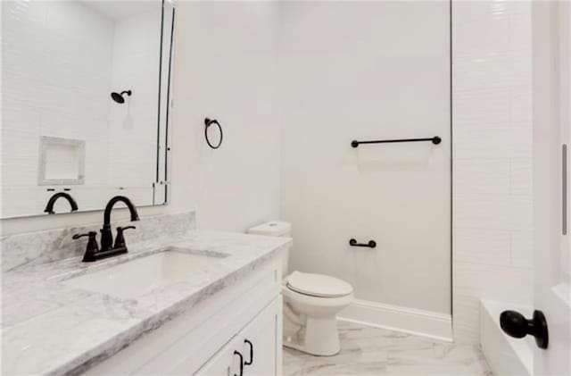 full bathroom featuring vanity,  shower combination, and toilet