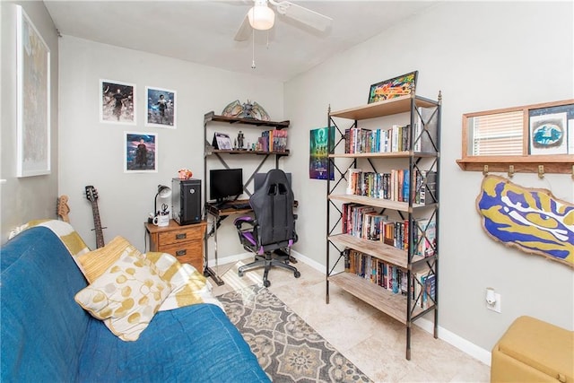 office area with ceiling fan