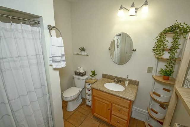 bathroom with vanity, tile patterned floors, and toilet