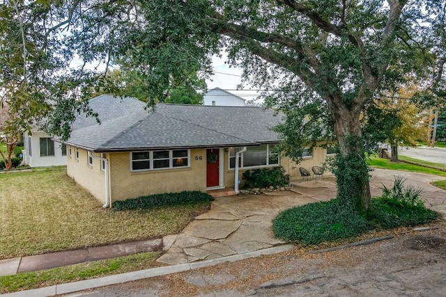 ranch-style home featuring a front lawn